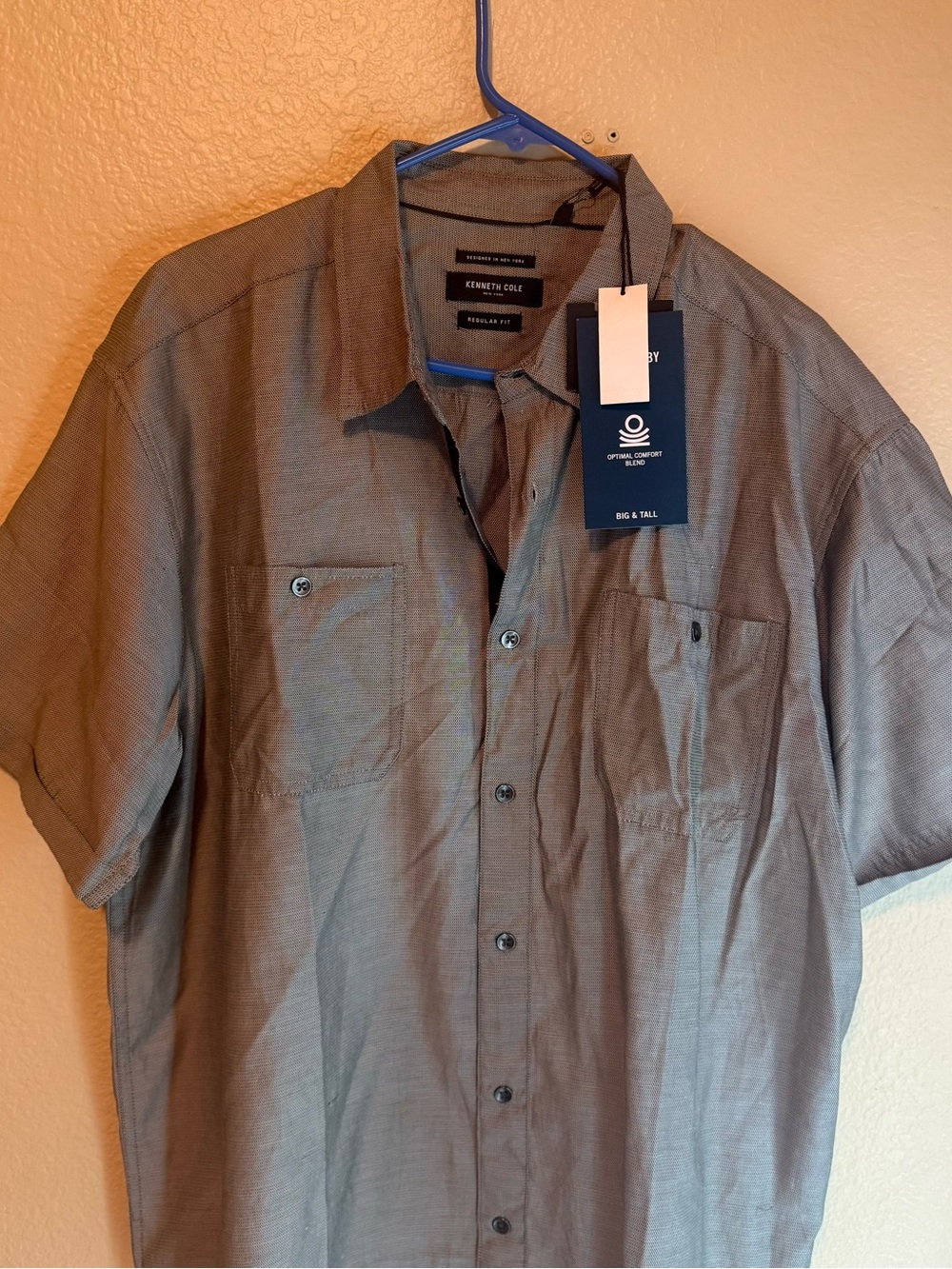 Kenneth Cole Reaction Short Sleeve Button-Up Shirt - Light Gray